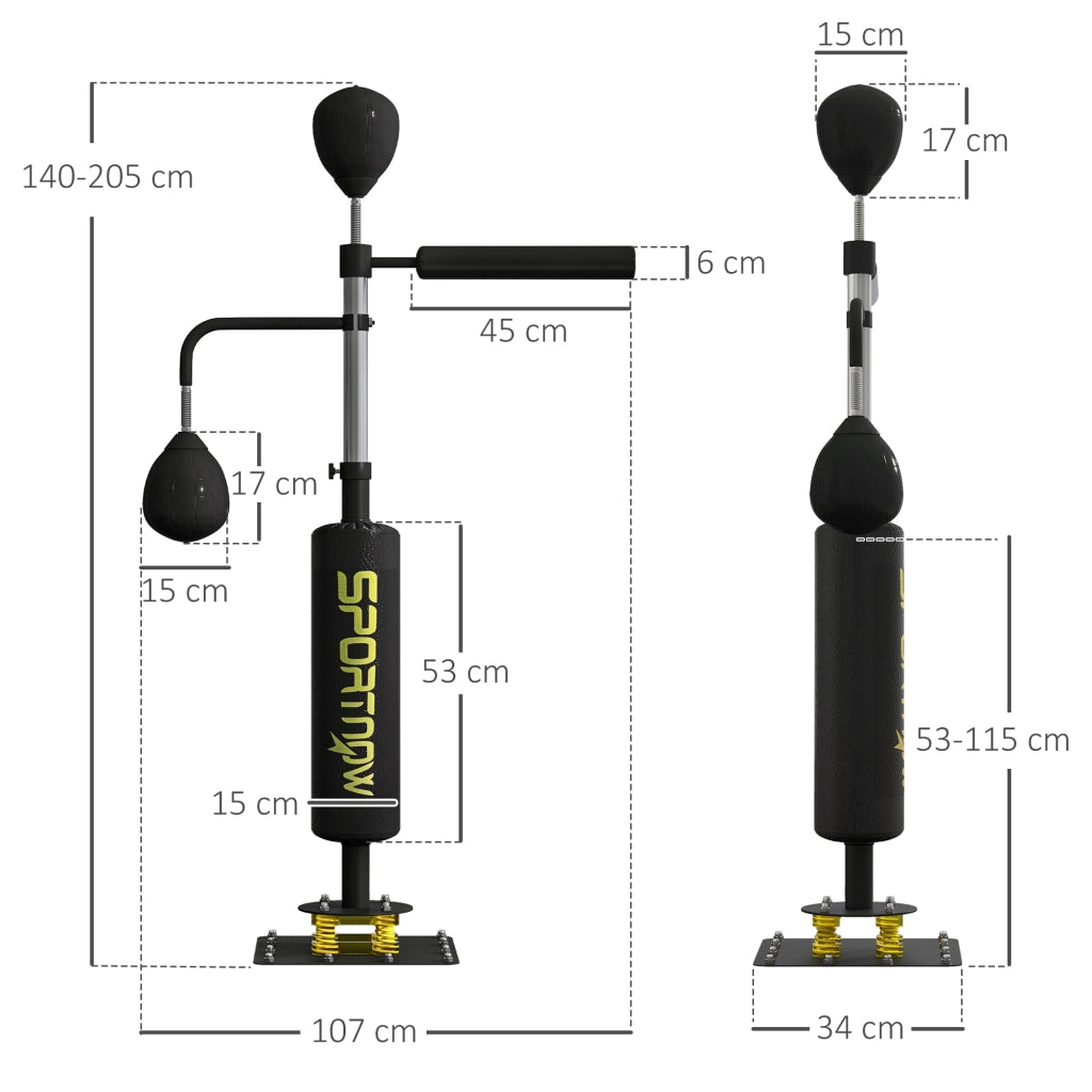 Sacco da Boxe con Supporto ¨C Xylo ¨C Altezza Regolabile 140-205 cm, Speed Ball, Barra Girevole, Nero