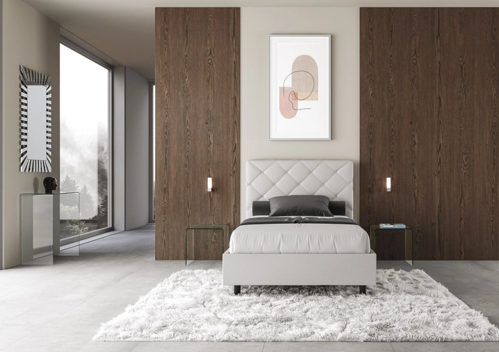 BS COM Letto una piazza e mezza senza rete imbottito 120x200 similpelle bianco