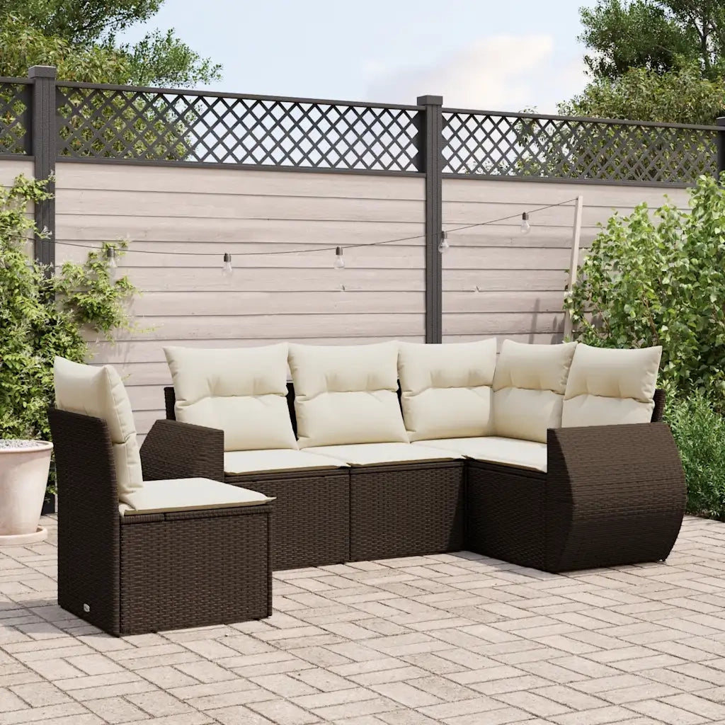 Set Divano da Giardino 5 pz con Cuscini Marrone in Polyrattan 3253710