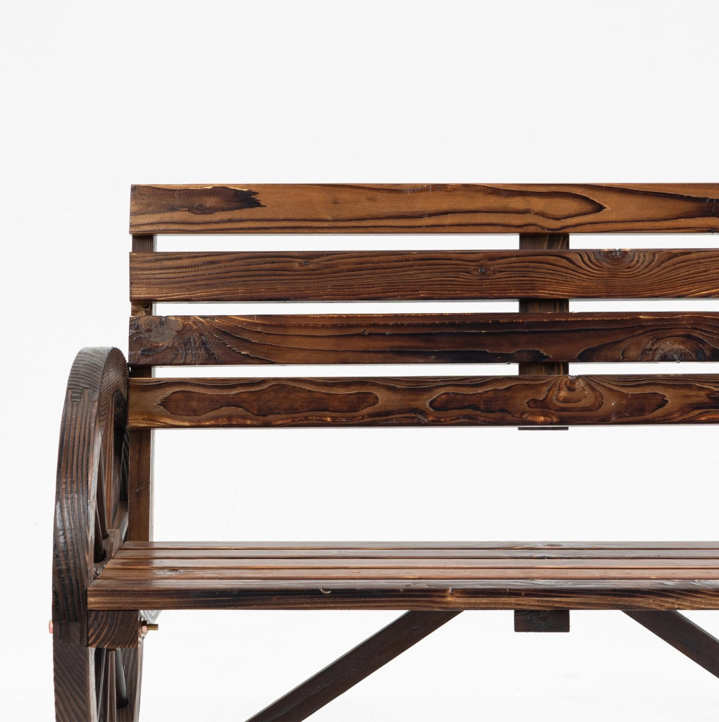 Panca da giardino a 2 posti in legno di abete; stile rustico con braccioli effetto ruota; marrone; 105;5x56x79 cm