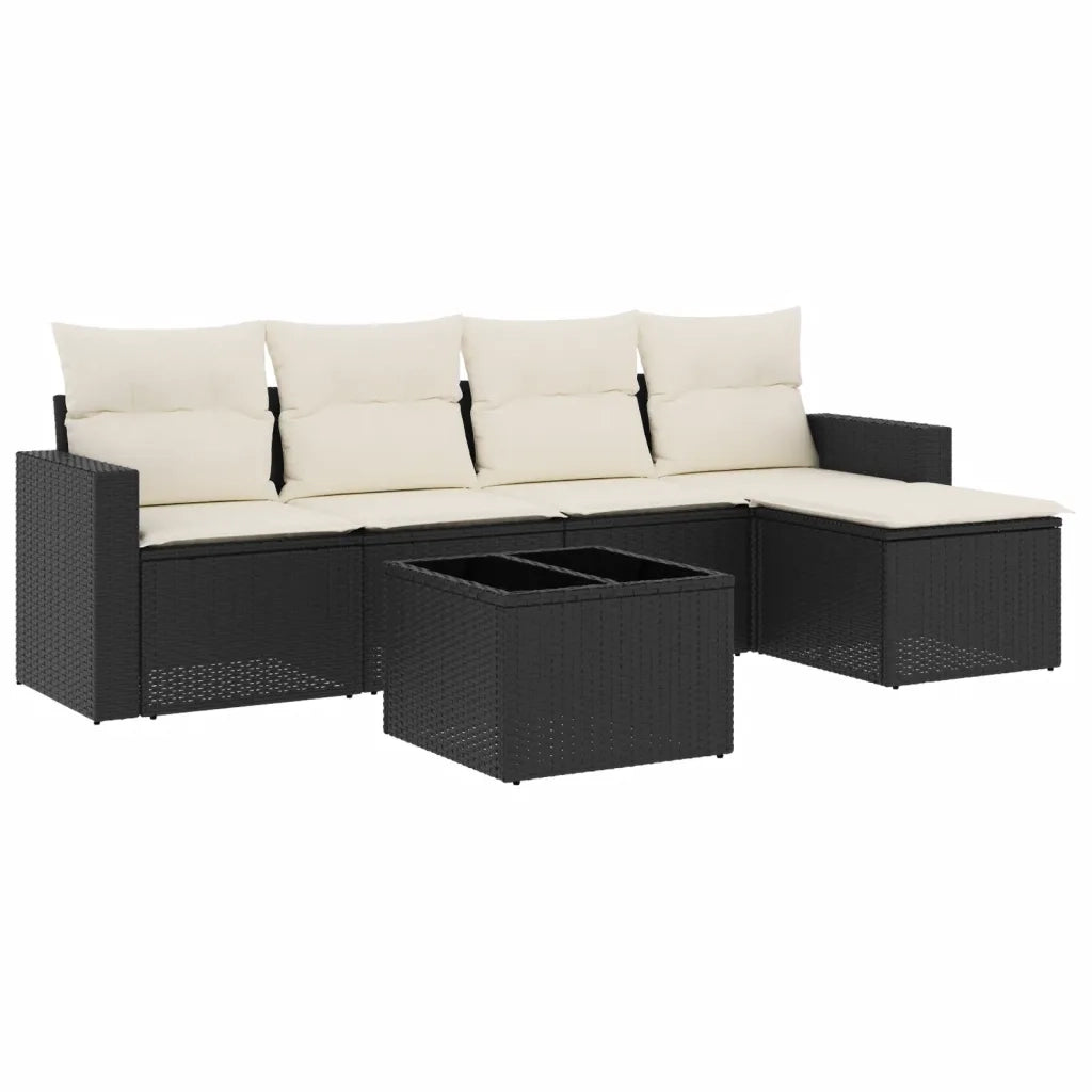 Set Divano da Giardino 6 pz con Cuscini-Sofa da Giardino-Divanetto da esterno Nero in Polyrattan 372398