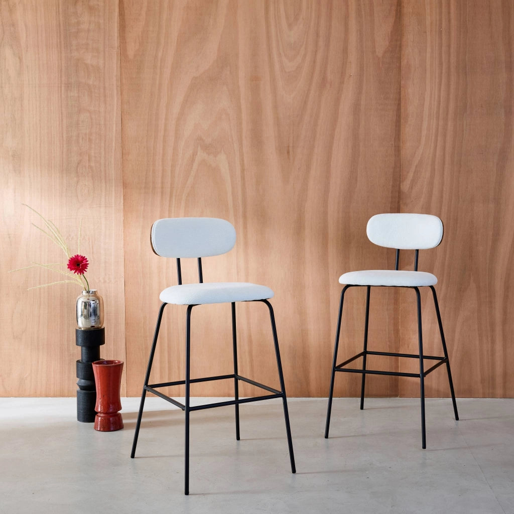 Set di 2 sgabelli da bar legno curvato tinto noce e tessuto