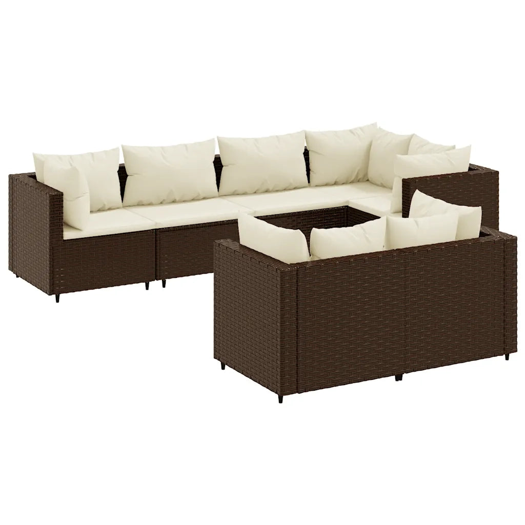 Set Divani da Giardino 7 pz con Cuscini in Polyrattan Marrone 3308185
