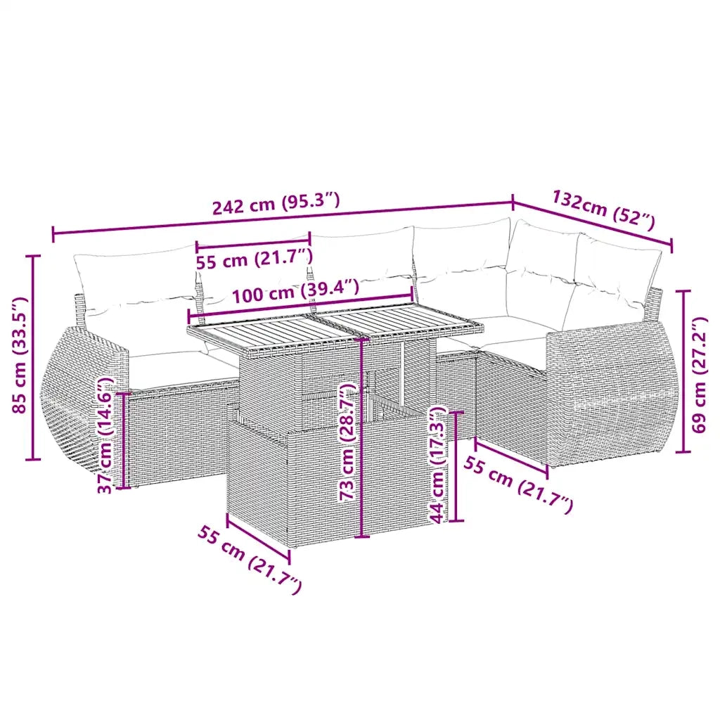 Set Divano da Giardino 6 pz con Cuscini Beige in Polyrattan 3272185