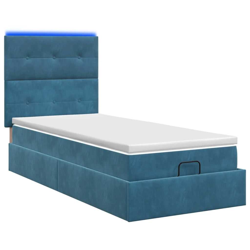 Letto Ottomano con Materasso e LED Blu scuro 90 x 190 cm 3458275