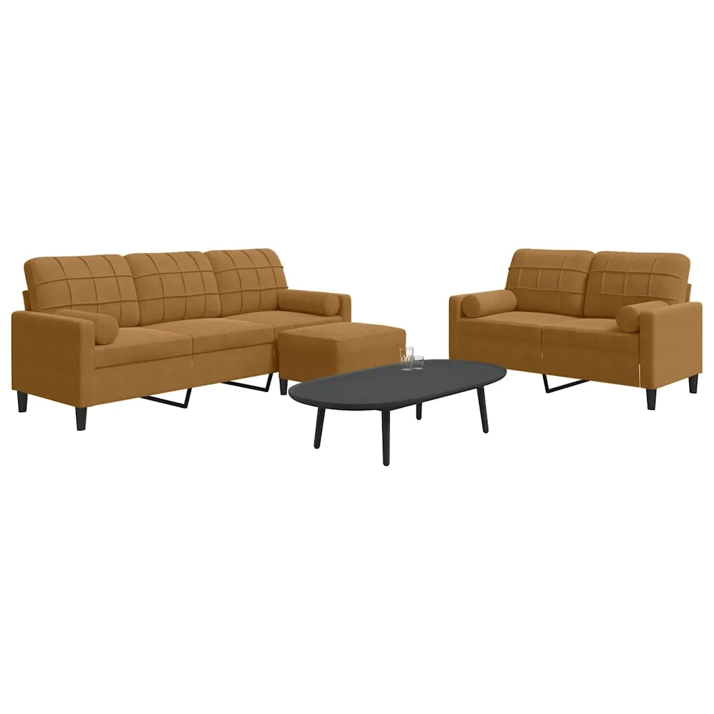 Set di Divani 3 pz con Cuscini e Rinforzi Marrone in Velluto 3278428