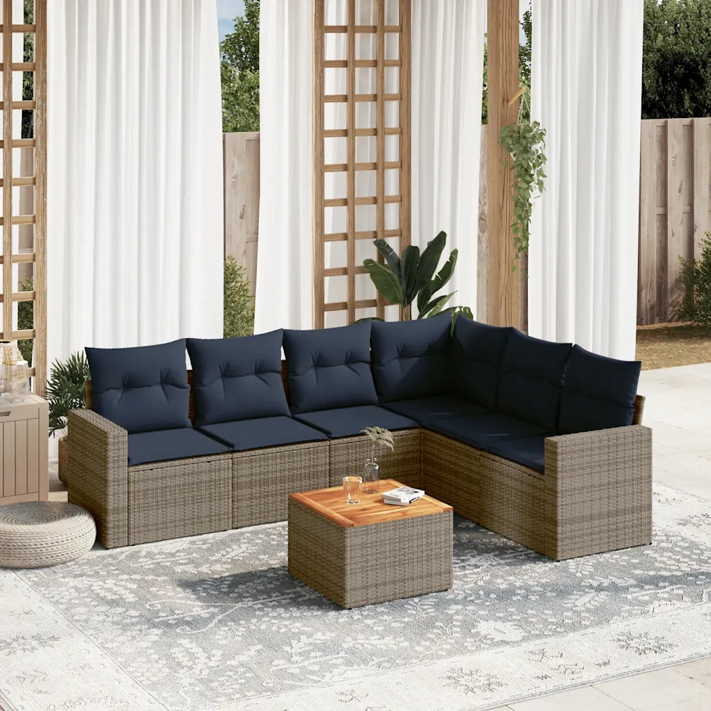 Set Divani da Giardino 7 pz con Cuscini Grigio in Polyrattan 3256474