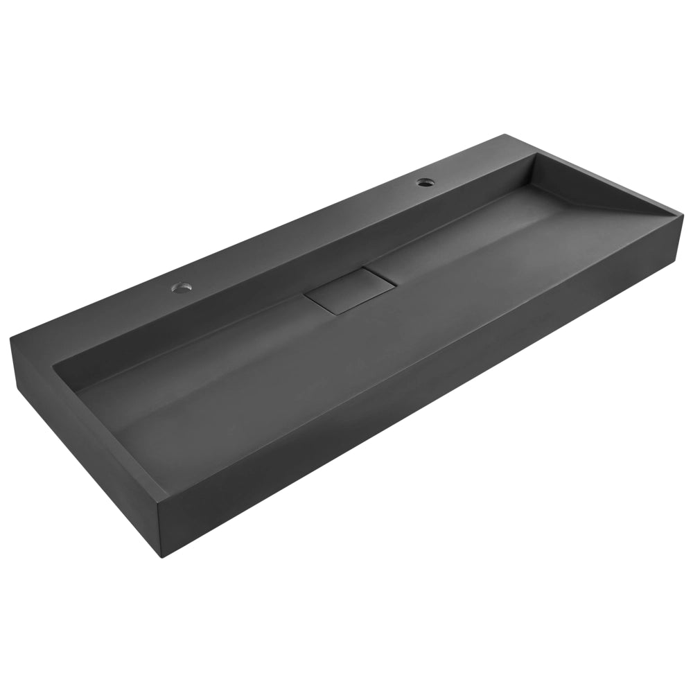 Lavabo doppio bagno classico rettangolare in ceramica finitura lucida 120 x 46 cm nero Lavello da bagno rettangolare