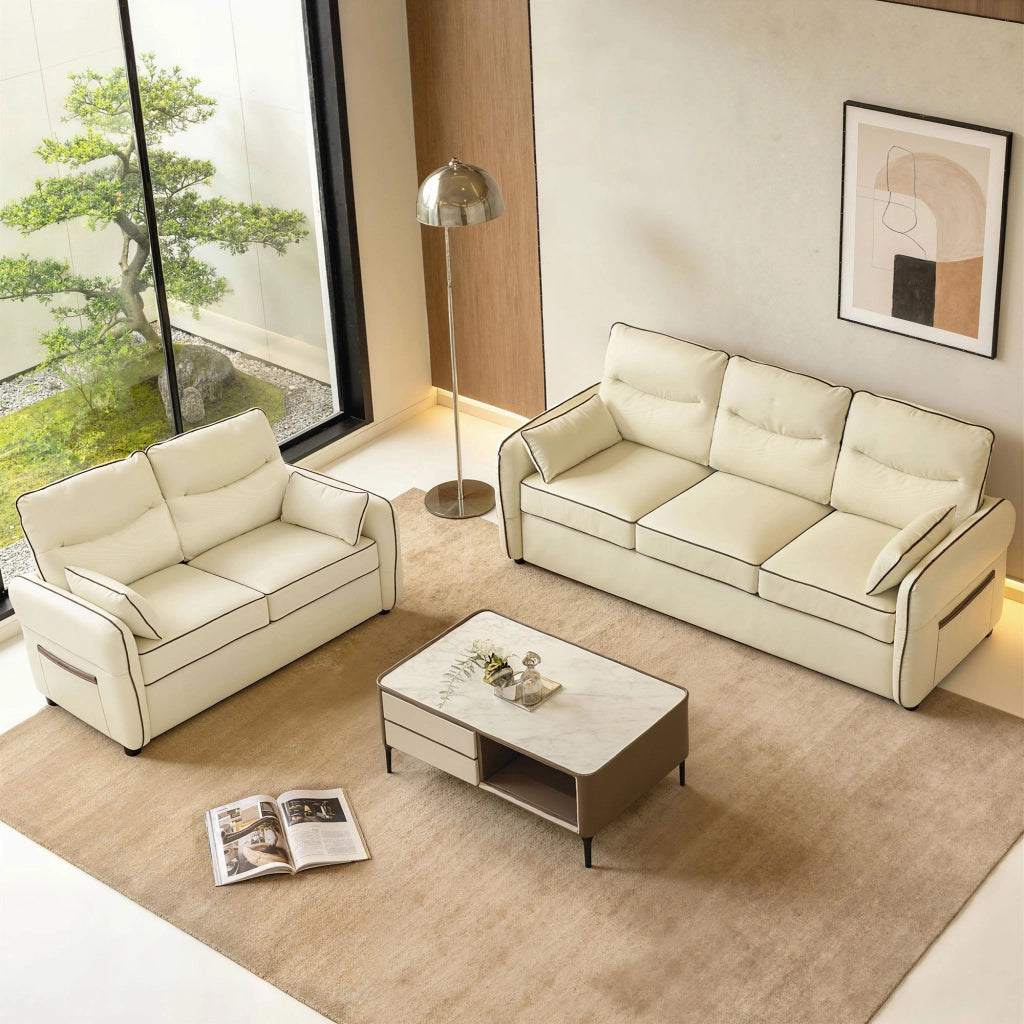 Poltrona Relax Moderna ¨C Xylo ¨C Similpelle Beige con Imbottitura Spessa e Tasca
