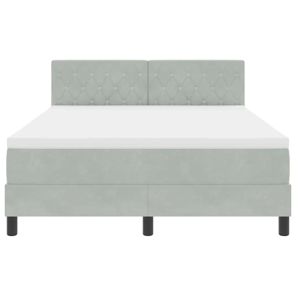 Letto a Sorgente LED con led Grigio chiaro 140 x 190 cm Velluto