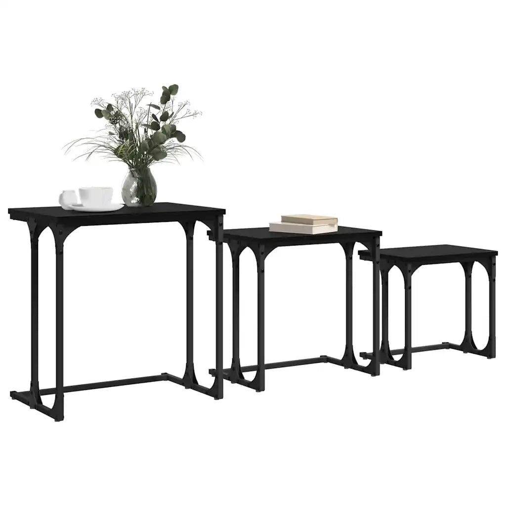 Tavolo da caffè nesting 3 pcs Rovere nero Legno multistrato 883533