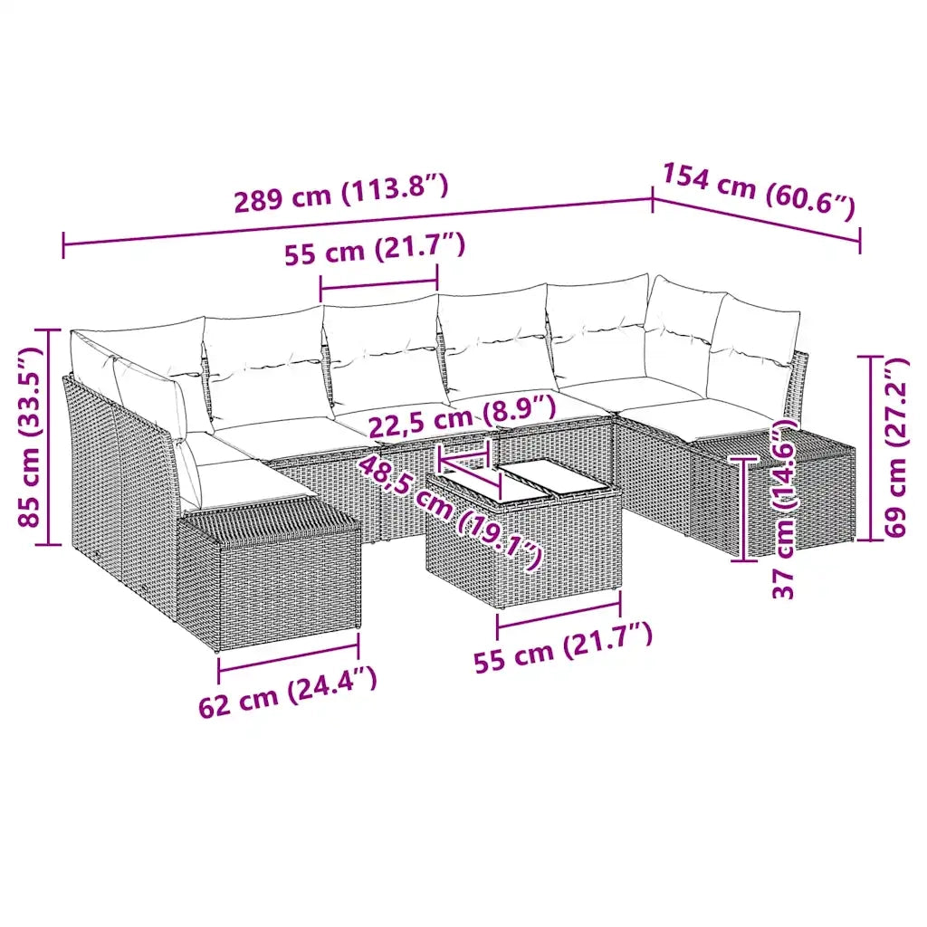 Set Divano da Giardino con cuscino 8 pcs Beige polyrattan 3346980