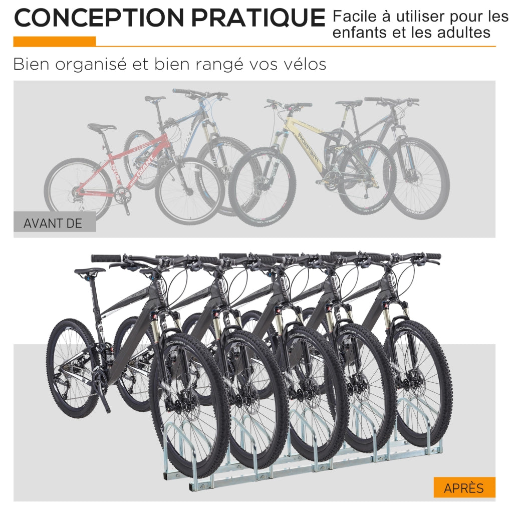 Supporto Bici da Parete 5 Posti ¨C Minimal ¨C Argento Acciaio 145x33x27 cm
