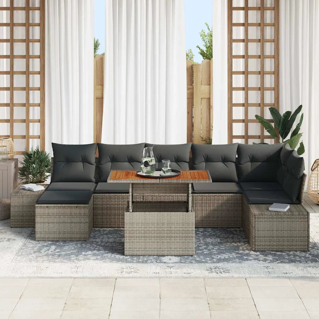 Set Divano da Giardino con cuscino 8 pcs Grigio e Marrone
