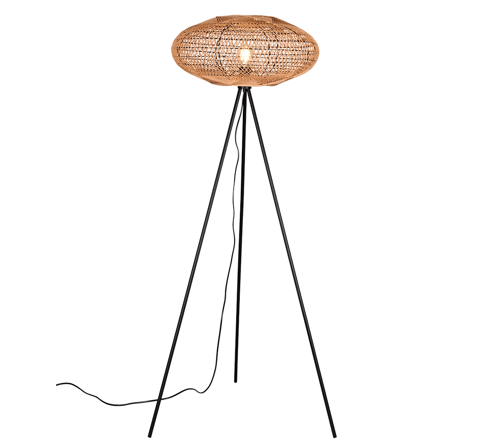Piantana 3 piedi, metallo e corda, nero, H 150 cm, Hedda
