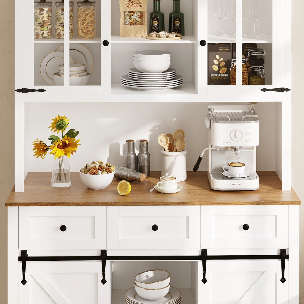 Credenza con Vetrina e LED ¨C MINIMAL ¨C Bianco, Ripiani Regolabili, 105x38x180