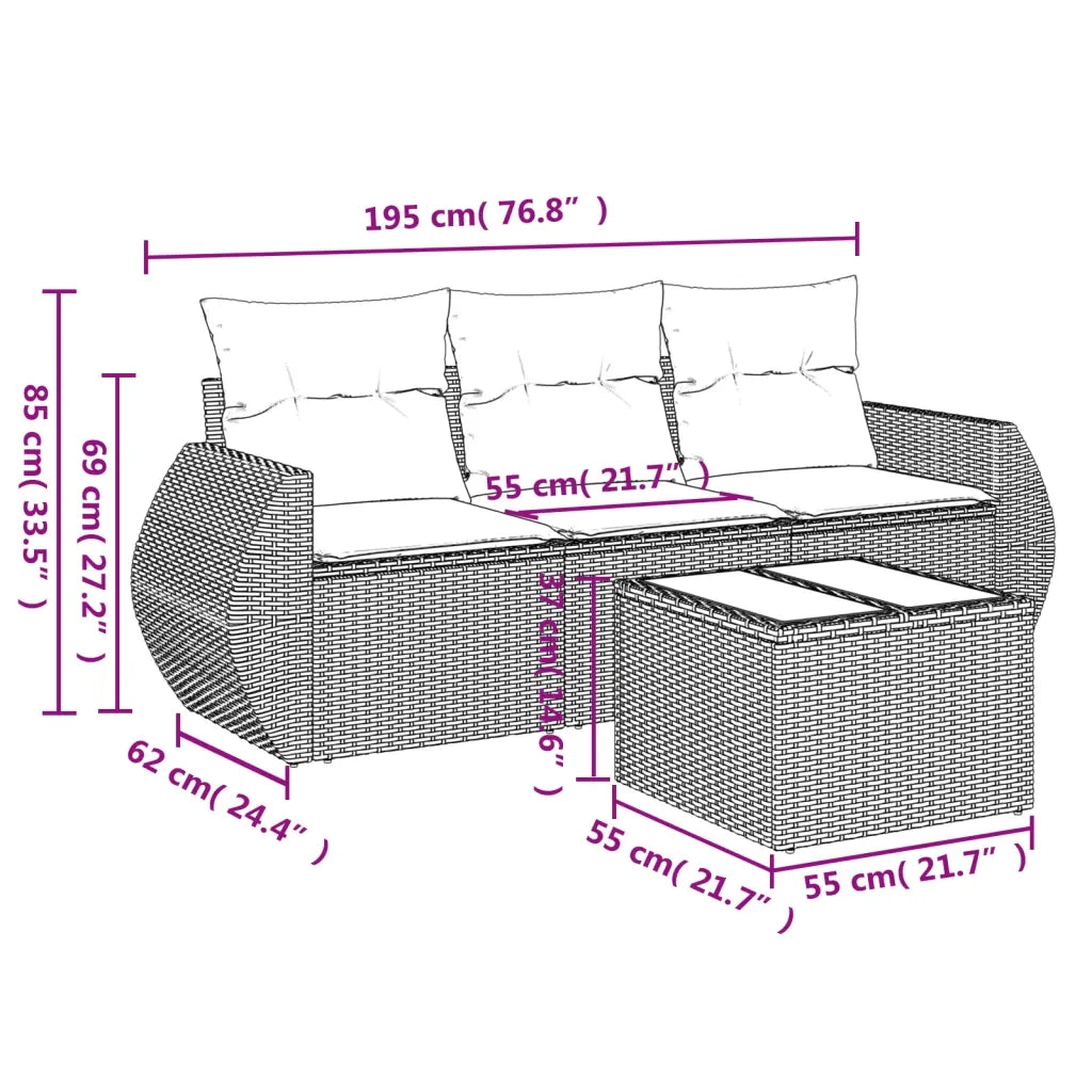 Set Divano da Giardino 4 pz con Cuscini Beige in Polyrattan 3221068
