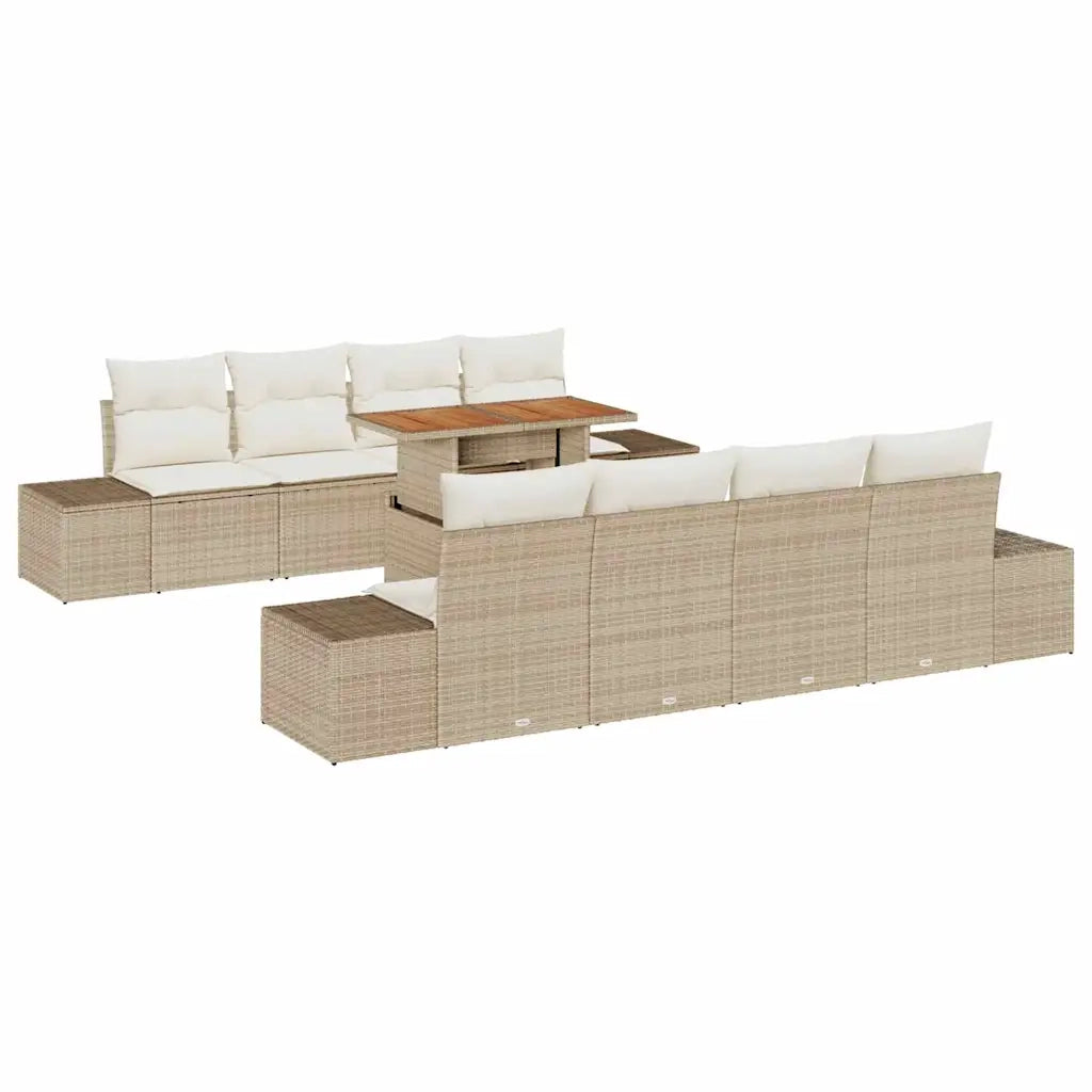 Set da Pranzo per Giardino con cuscino 9 pcs Beige e Crema