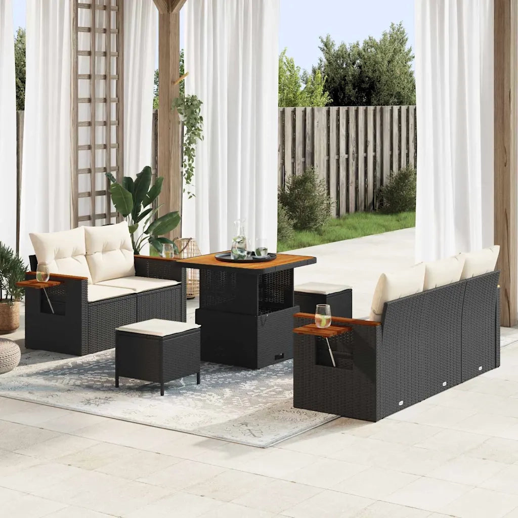 Set Divano da Giardino con cuscino 8 pcs Nero e Crema