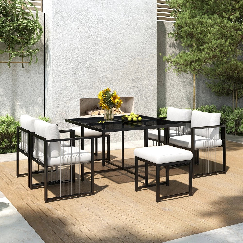 Set da pranzo esterno 7 pezzi - Zephmum - Tavolo vetro temperato per 6 persone