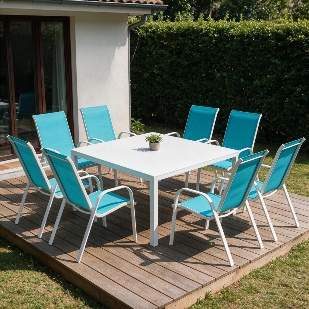 Set di 8 sedie MARBELLA in textilene blu - alluminio bianco