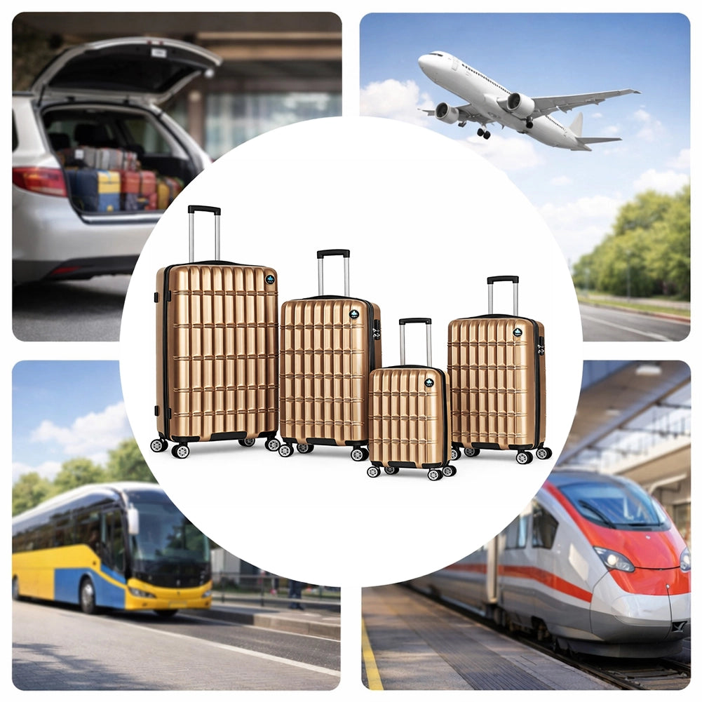 Set 4 Valigie Rigide e Resistenti Varie Misure Trolley Viaggio con Ruote Easy Roll Oro