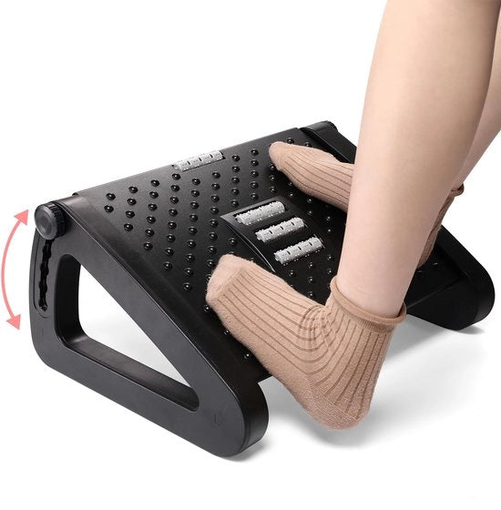 Sostegno per piedi, panca per piedi regolabile in altezza, sostegno per piedi ergonomico, sostegno antiscivolo con funzione di massaggio, riduce dolore alle gambe, alle ginocchia e alla schiena, ideale per uso domestico, ufficio e viaggi