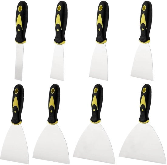 Set di spatole 8 pezzi - Acciaio inossidabile - Manico antiscivolo - Scopa per pareti - Scopa per intonaco - Sostenibile e resistente