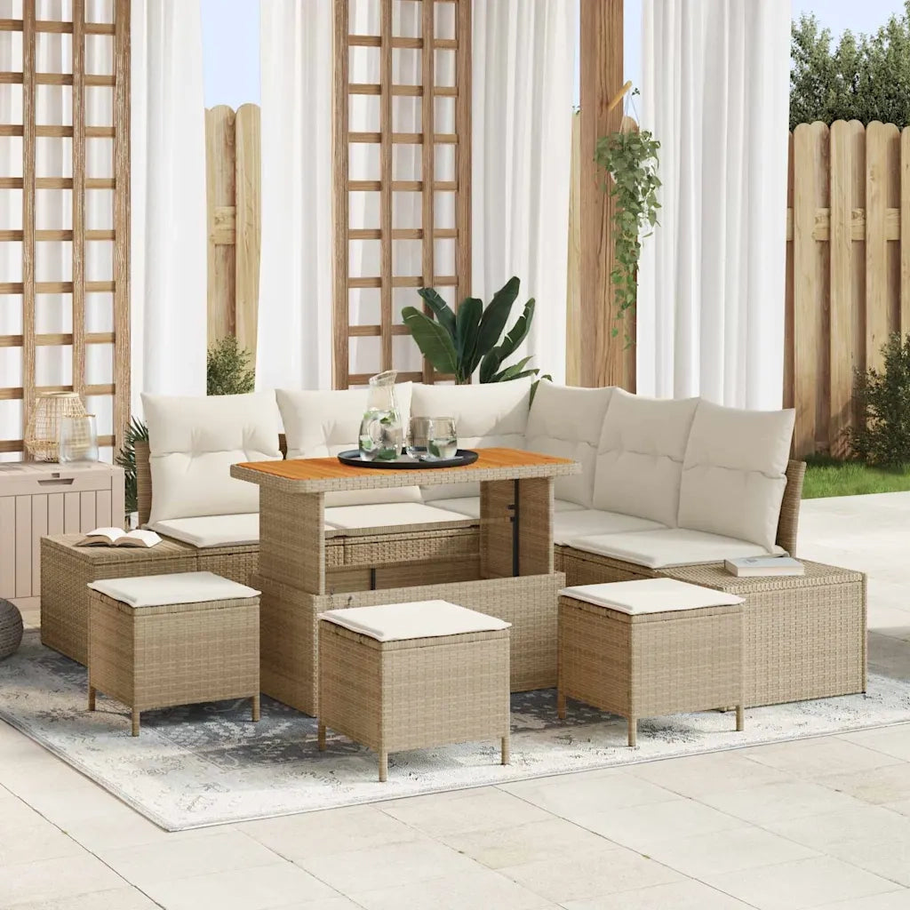 Set Divano da Giardino con cuscino 9 pcs Beige polyrattan 3362791