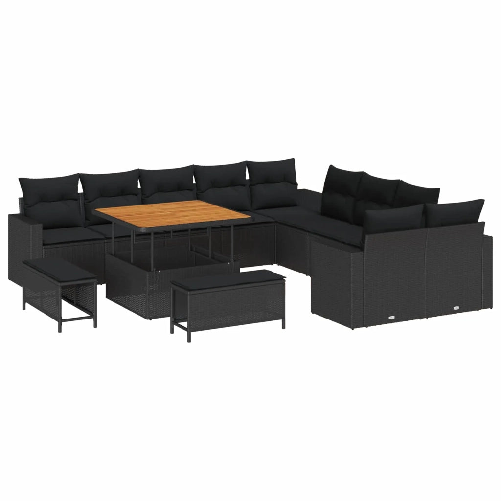 Set Divano da Giardino con cuscino 17 pcs Nero polyrattan