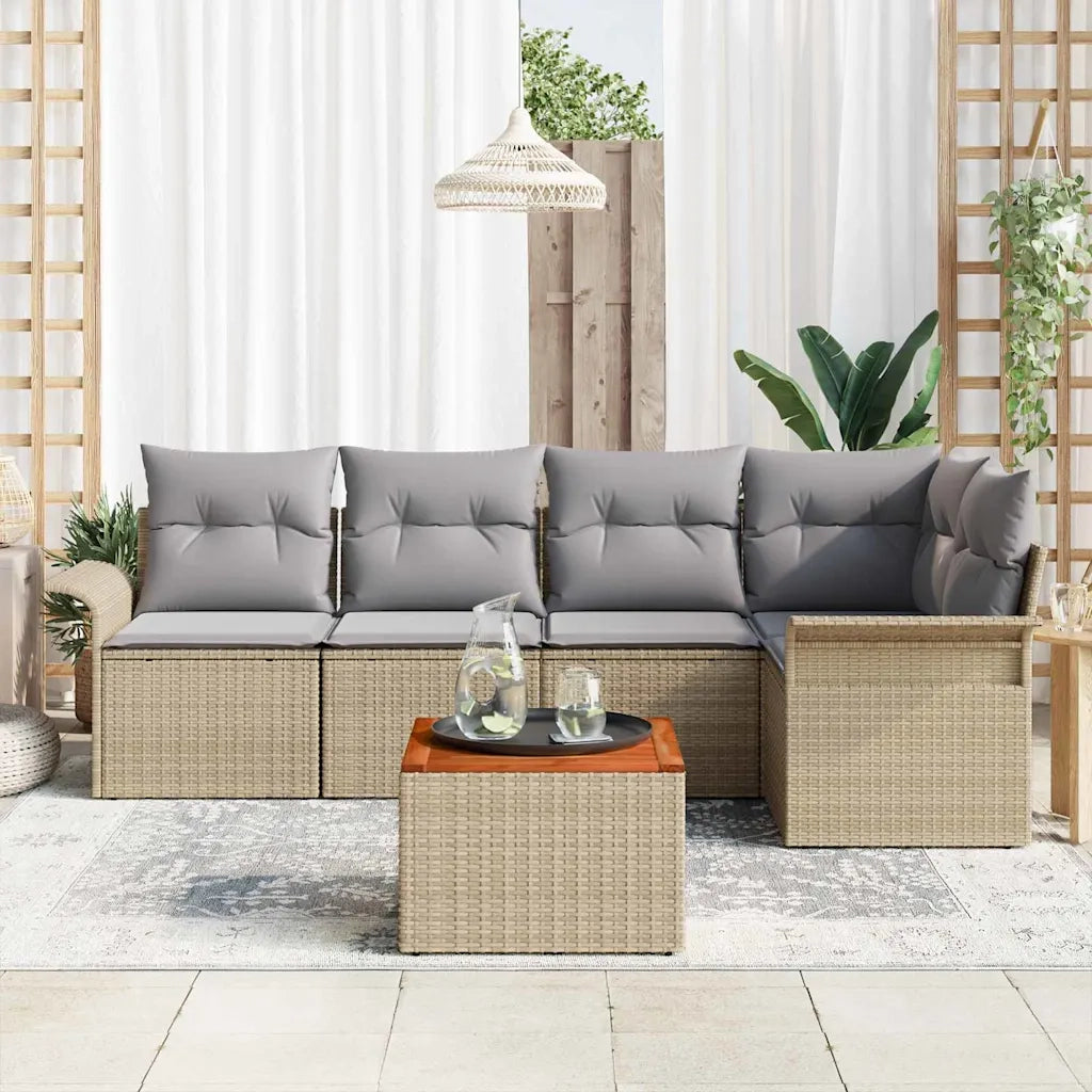 Set Divano da Giardino con cuscino 6 pcs Beige polyrattan