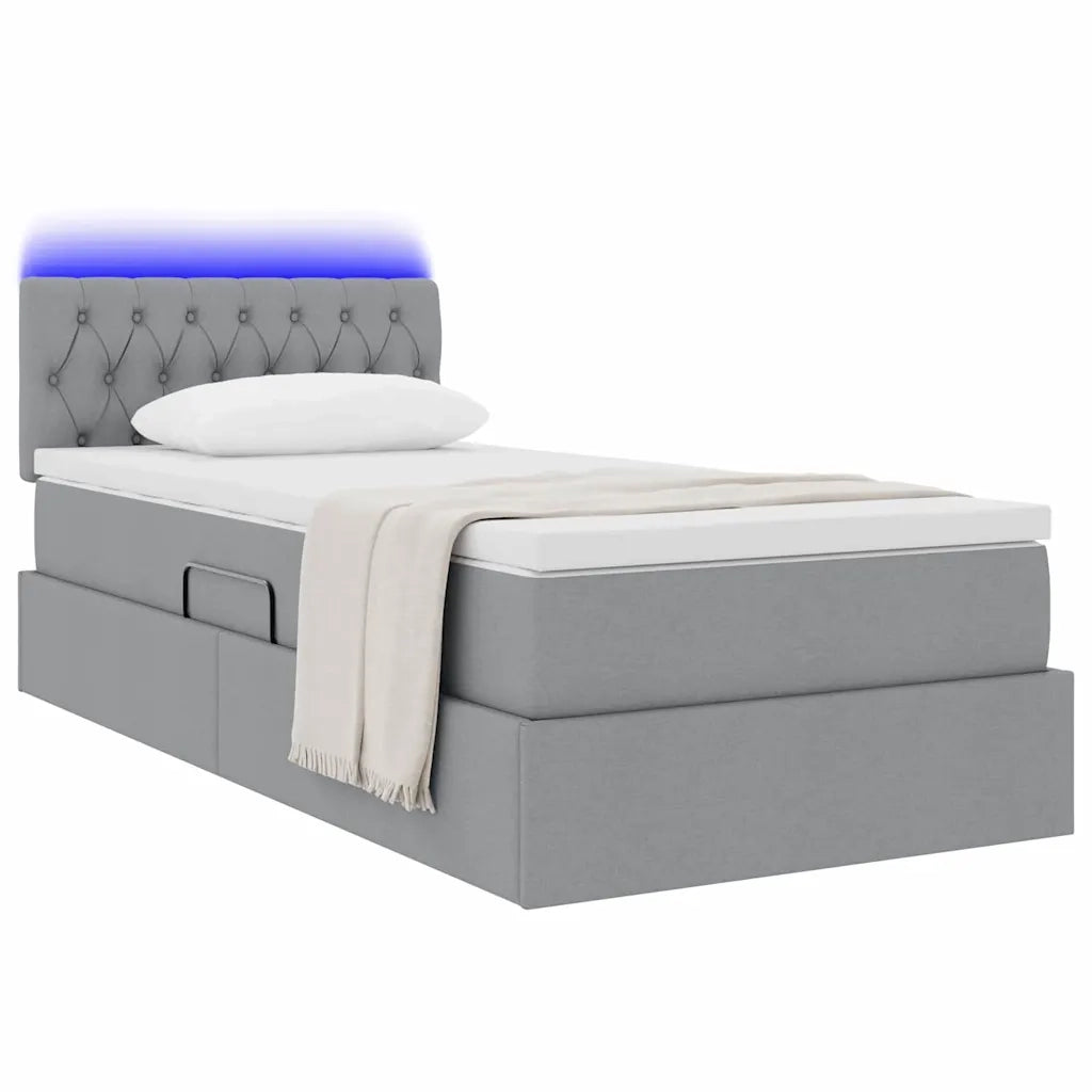 Letto con contenitore e LED Grigio chiaro 100 x 200 cm Tessuto 3371187