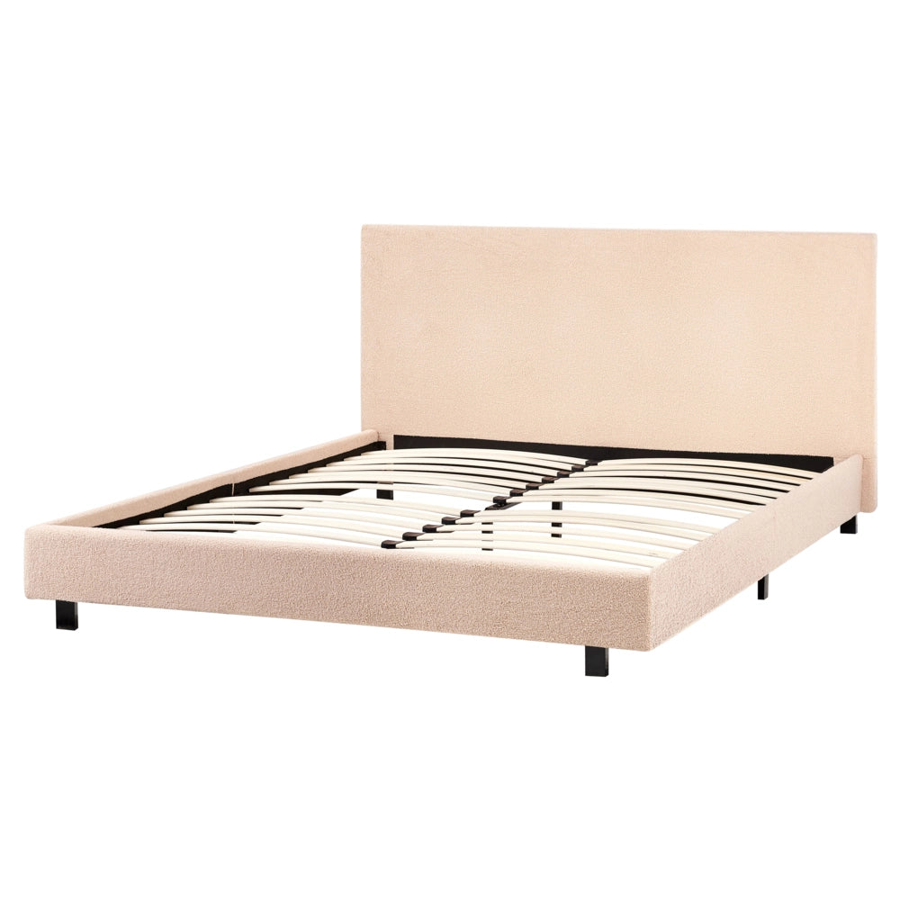 Letto matrimoniale imbottito in bouclé beige 160 x 200 cm con rete e testata