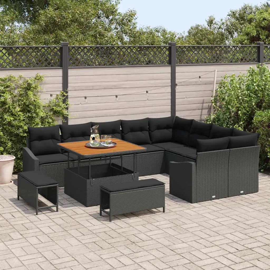 Set Divano da Giardino con cuscino 12 pcs Nero polyrattan