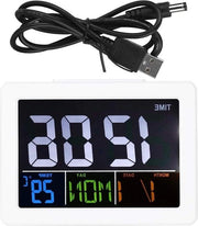 Alarme digitale con schermo LCD e grande visualizzazione della temperatura e dell'ora.