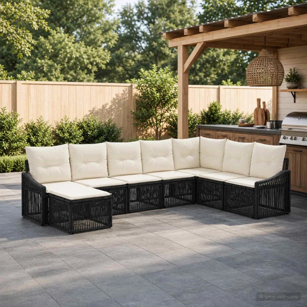 Set Divano da Giardino 8 pz Nero polyrattan 3436096