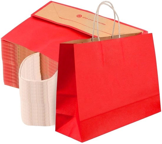 Zaini in Carta 30 Pezzi - Borse in Carta Kraft con Manico - Fondi Rafforzati - Pieghevoli - Sostenibili 120 g/m²