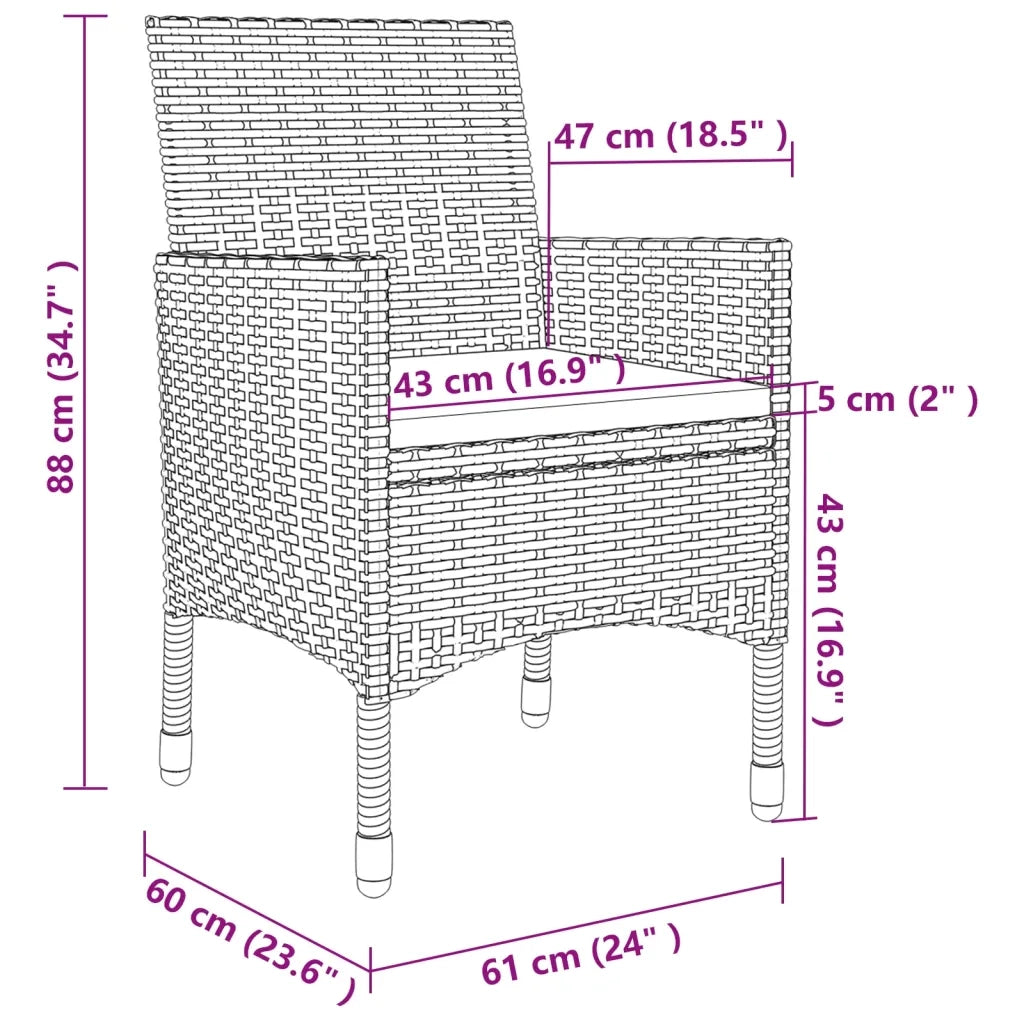 Set da Pranzo per Giardino 9 pz con Cuscini Polyrattan e Vetro 3099726