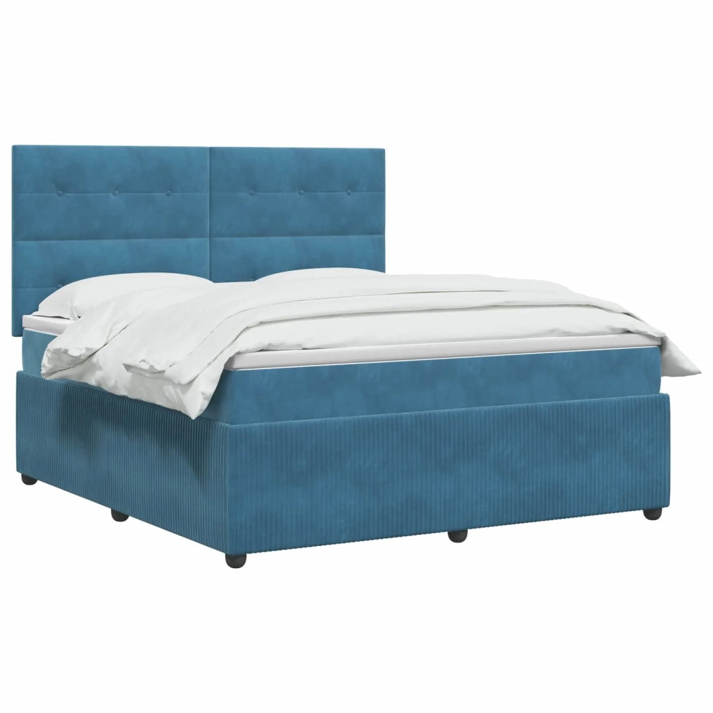 Letto Box Spring LED con Materasso Blu 160 x 200 cm Velluto 3456105