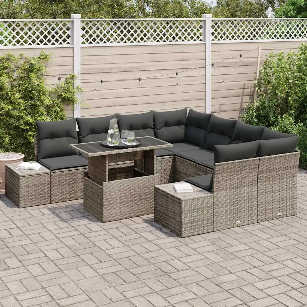 Set Divano da Giardino con cuscino 9 pcs Grigio polyrattan 3349155
