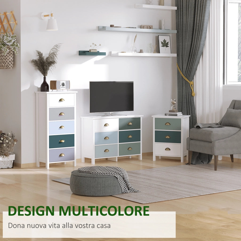 Mobile Cassettiera con 5 Cassetti Colorati. Com¨° Alto e Salvaspazio. Multicolore Blu