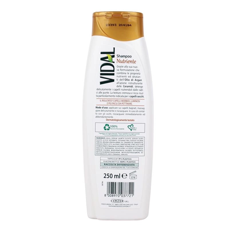 VIDAL SHAMPOO NUTRE & RIPARA CAPELLI SECCHI 250 ML CON OLIO DI ARGAN E CERAMIDI