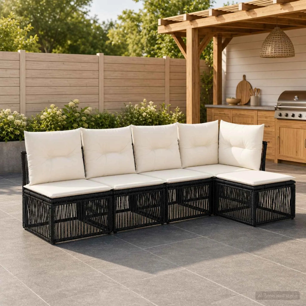 Set Divano da Giardino 5 pz Nero polyrattan 3434191