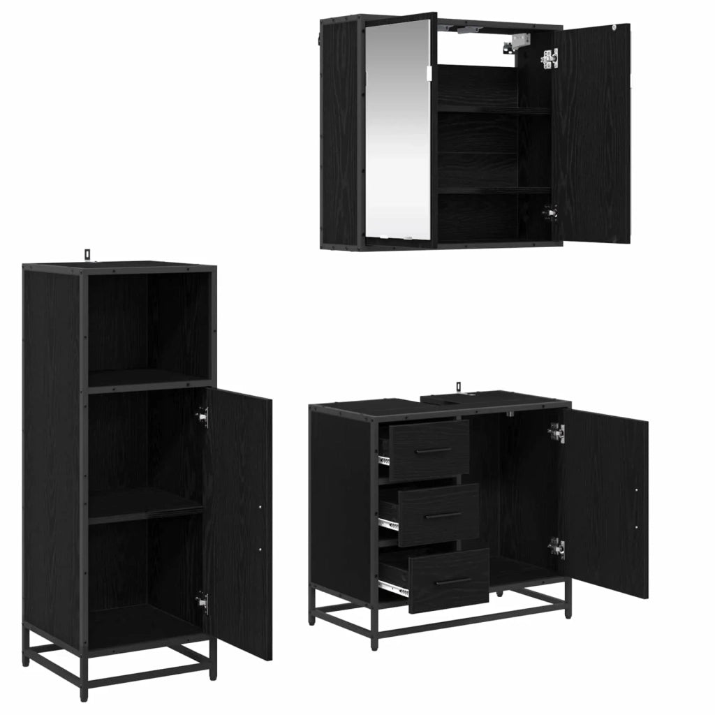 Set di mobili per il bagno 3 pcs Rovere Nero Legno multistrato 3402395