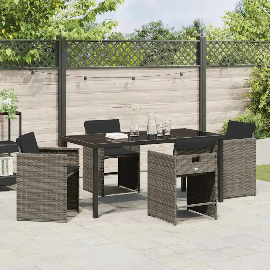 Set da Pranzo per Giardino 5 pcs Grigio polyrattan