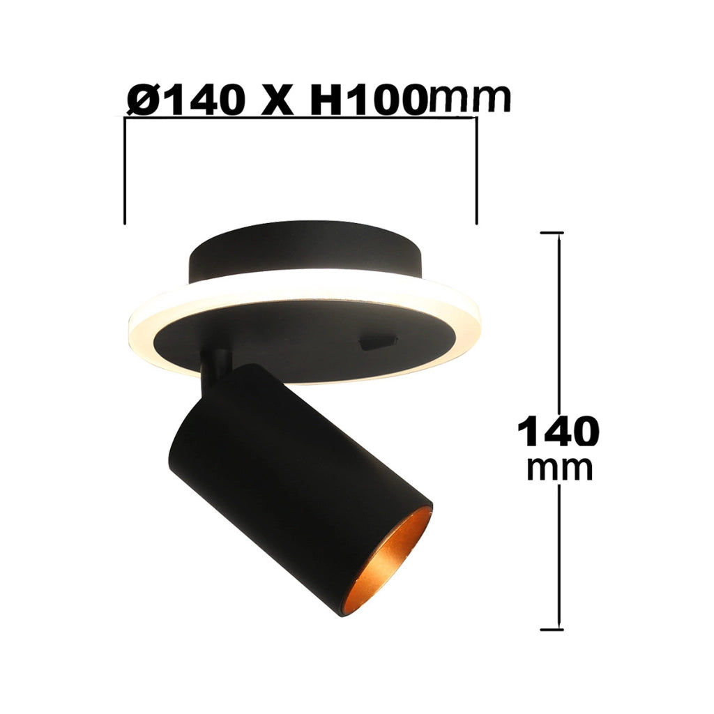 Applique rotonda moderna nera spot orientabile GU10+LED CCT Parma