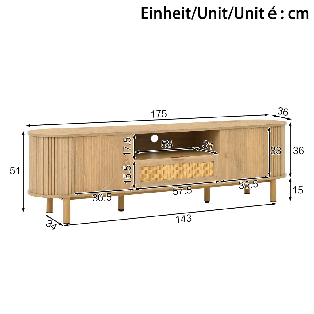 Credenza TV Natural in MDF lunghezza 175 cm