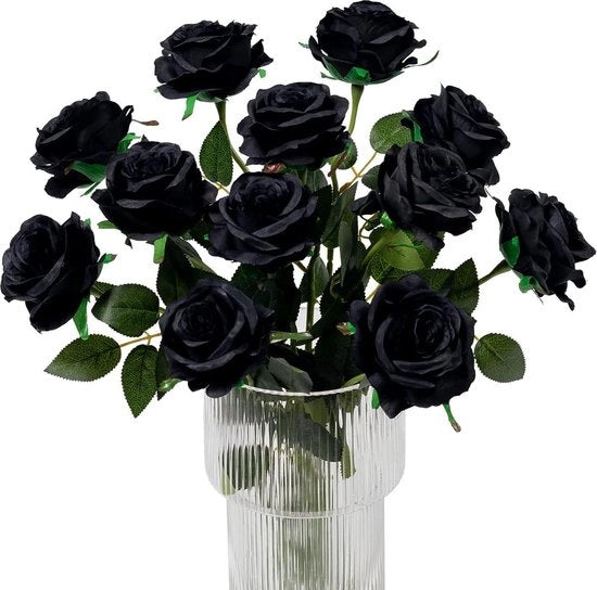 Fiori di seta neri - Rose di seta per decorazione - 10 pezzi