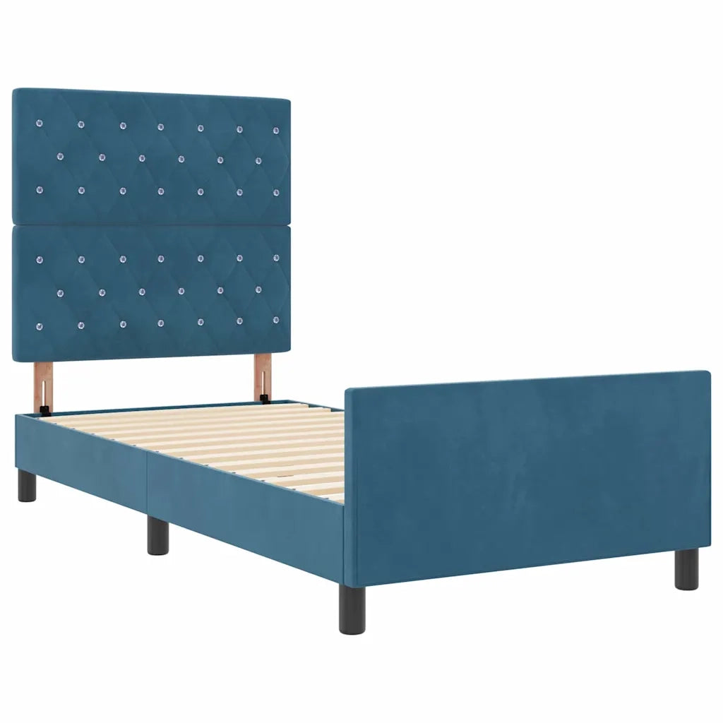 Letto a molle con testiera Blu Scuro 90 x 190 cm Velluto