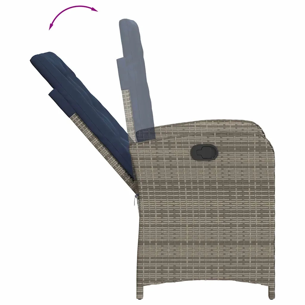 Sedie da Giardino Reclinabili 2 pz e Cuscini Grigio Polyrattan 365175